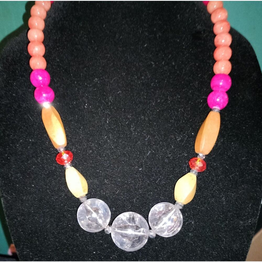 EL Erica Lyons Pink Avant Garde Party Womens Beaded Statement Necklace Jewelry